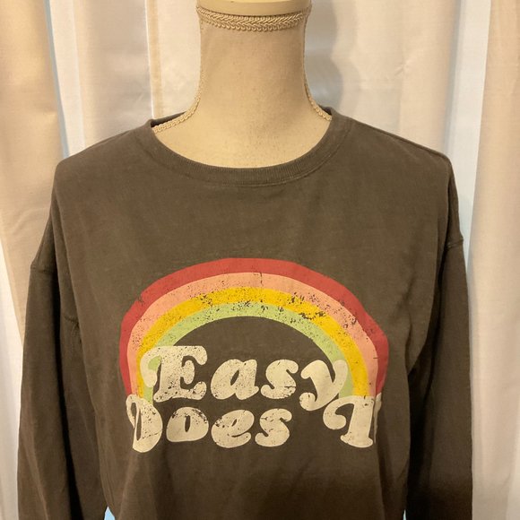 Wildfox Top S Gray Long Sleeve Easy Does It Rainbow Graphic Sweatshirt S… - Picture 2 of 8